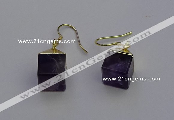 NGE5086 10*15mm cube amethyst gemstone earrings wholesale
