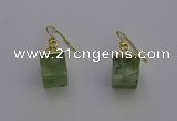 NGE5090 10*15mm cube green rutilated quartz gemstone earrings wholesale