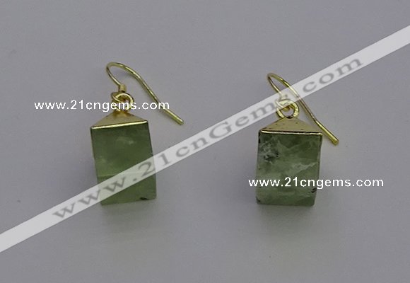 NGE5090 10*15mm cube green rutilated quartz gemstone earrings wholesale