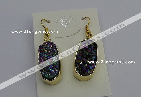 NGE5134 10*22mm - 12*25mm freeform plated druzy quartz earrings