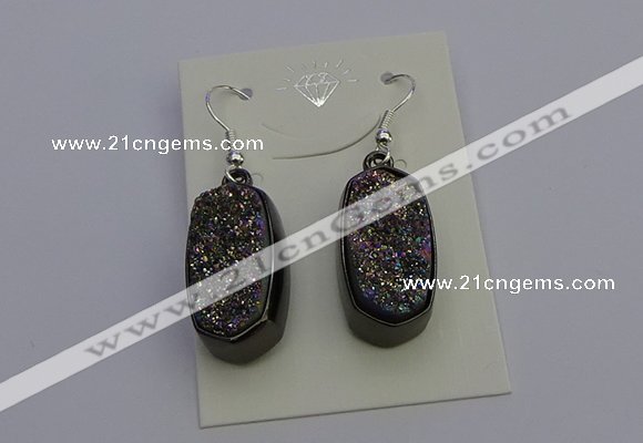 NGE5144 10*22mm - 12*25mm freeform plated druzy quartz earrings