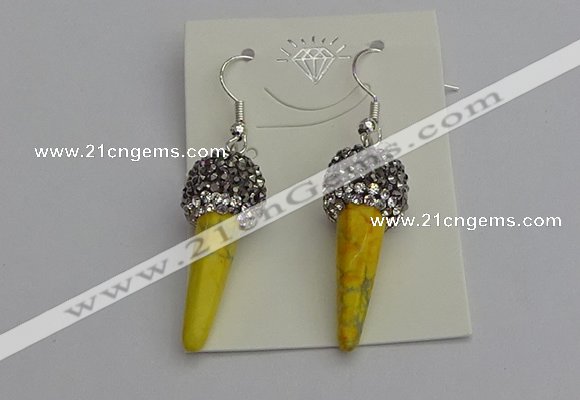 NGE5162 10*30mm faceted cone white howlite turquoise earrings