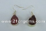 NGE82 13*18mm teardrop druzy agate gemstone earrings wholesale