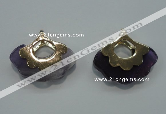 NGP1071 8*25*28mm amethyst gemstone pendants with brass setting