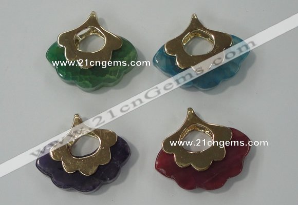 NGP1074 8*25*28mm agate gemstone pendants with brass setting