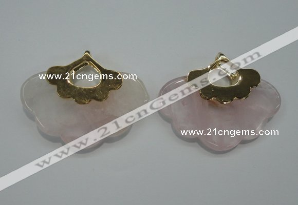 NGP1076 8*40*50mm rose quartz pendants with brass setting