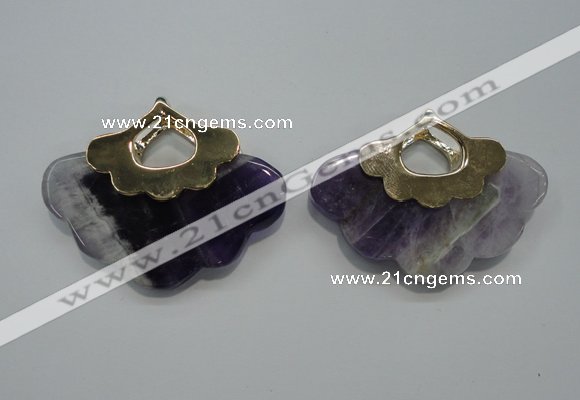 NGP1077 8*40*50mm amethyst gemstone pendants with brass setting
