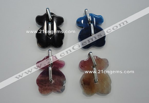 NGP1082 30*40mm agate gemstone pendants with brass setting