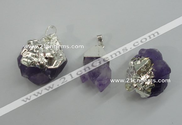 NGP1092 18*25mm - 25*40mm faceted nuggets amethyst pendants