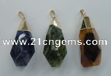 NGP1097 20*50mm faceted nuggets druzy agate pendants with brass setting