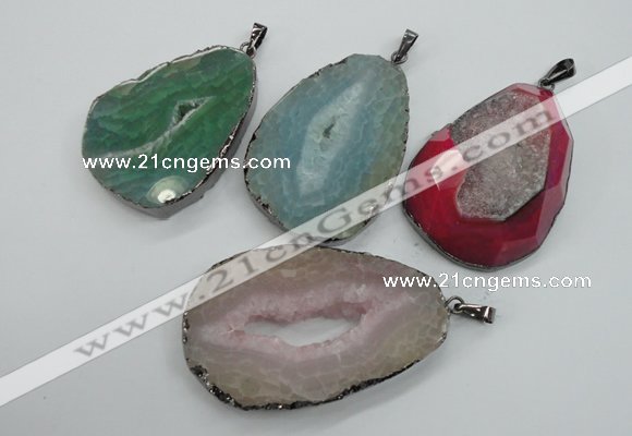 NGP1107 30*40 - 40*55mm freeform druzy agate pendants with brass setting