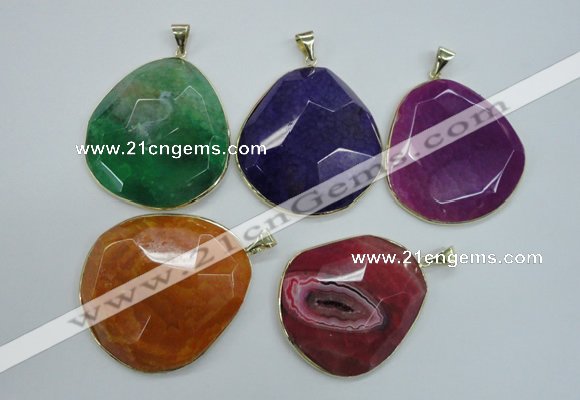 NGP1111 40*50 - 50*55mm freeform druzy agate pendants with brass setting