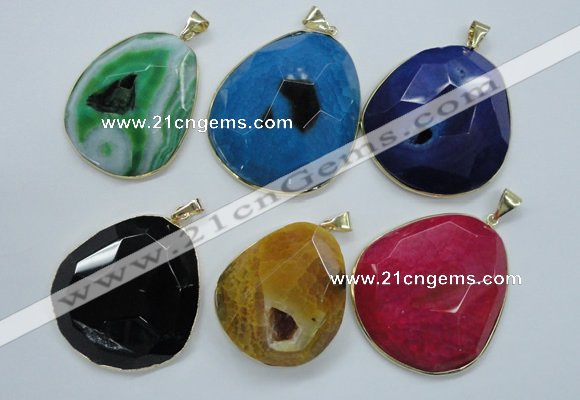 NGP1112 25*30 - 45*55mm freeform druzy agate pendants with brass setting