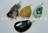 NGP1114 30*40 - 45*65mm freeform druzy agate pendants with brass setting