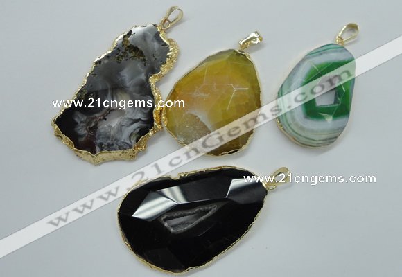 NGP1114 30*40 - 45*65mm freeform druzy agate pendants with brass setting