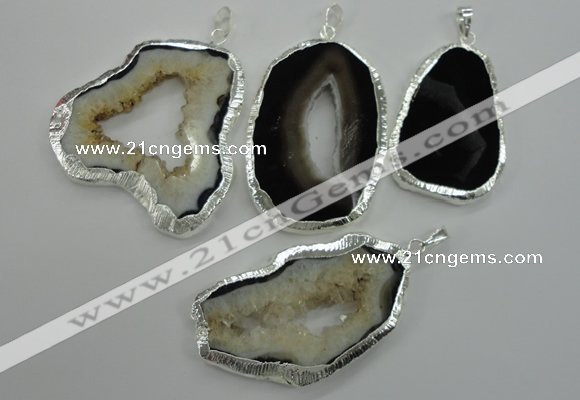 NGP1116 30*45 - 45*55mm freeform druzy agate pendants with brass setting