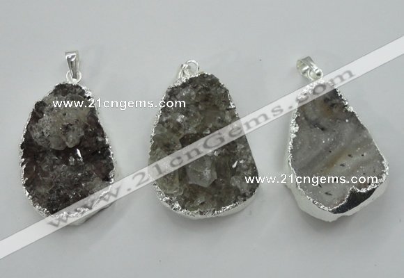 NGP1125 25*40 - 35*45mm freeform druzy agate pendants with brass setting