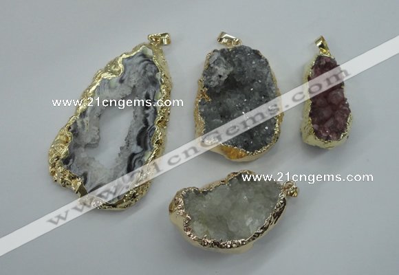 NGP1126 25*30 - 40*50mm freeform druzy agate pendants with brass setting