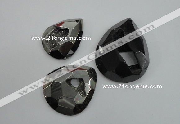 NGP1130 40*45 - 50*55mm faceted teardrop plated druzy agate pendants