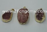 NGP1141 25*35mm - 40*45mm freeform druzy agate pendants with brass setting