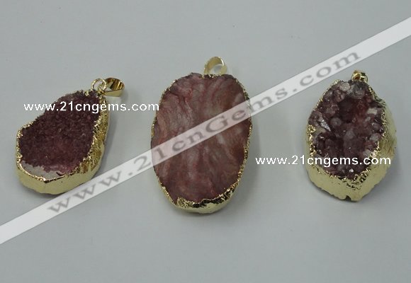 NGP1141 25*35mm - 40*45mm freeform druzy agate pendants with brass setting