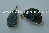 NGP1143 25*35mm - 40*45mm freeform druzy agate pendants with brass setting