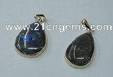 NGP1158 20*30mm - 25*35mm freeform labradorite pendants with brass setting