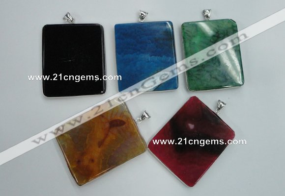 NGP1280 43*52mm rectangle agate pendants with brass setting