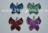 NGP1281 45*48mm butterfly agate pendants with brass setting