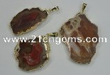 NGP1283 25*40mm – 40*55mm freeform agate pendants with brass setting