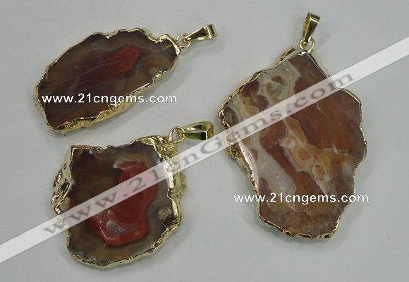 NGP1283 25*40mm – 40*55mm freeform agate pendants with brass setting