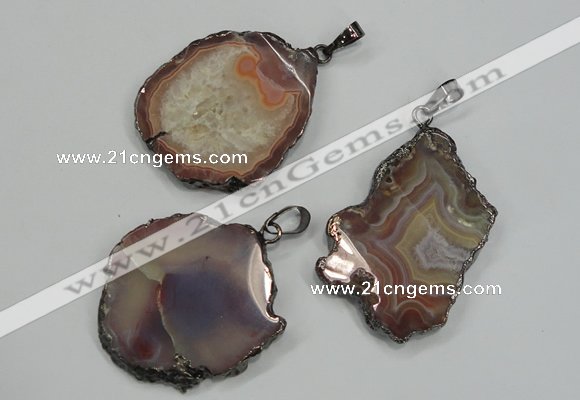 NGP1284 30*40mm – 35*45mm freeform agate pendants with brass setting