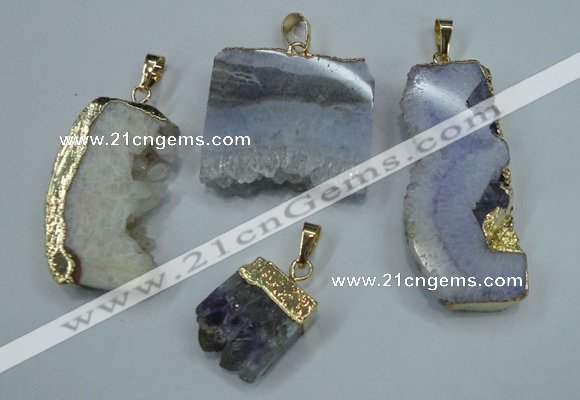 NGP1285 20*25mm – 35*45mm freeform druzy agate pendants with brass setting