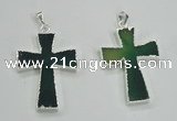 NGP1286 32*45mm cross green agate pendants with brass setting