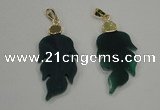 NGP1289 25*55mm leaf green agate pendants with brass setting