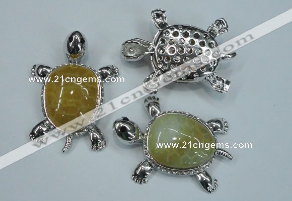 NGP1296 43*60mm tortoise agate pendants with crystal pave alloy settings