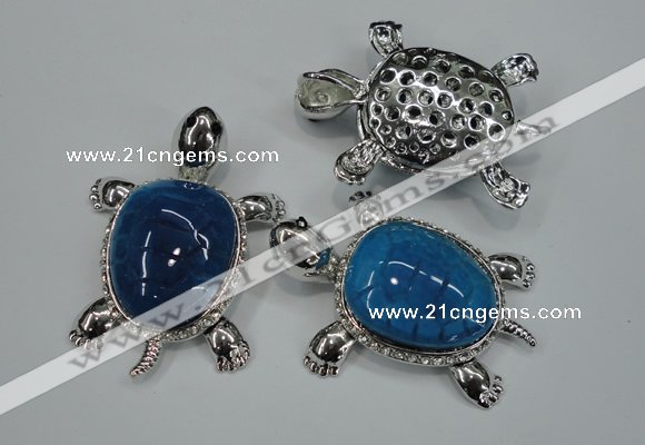 NGP1298 43*60mm tortoise agate pendants with crystal pave alloy settings