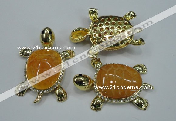 NGP1304 43*60mm tortoise agate pendants with crystal pave alloy settings