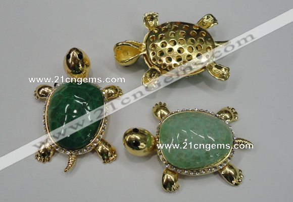 NGP1306 43*60mm tortoise agate pendants with crystal pave alloy settings