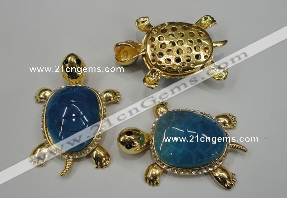 NGP1307 43*60mm tortoise agate pendants with crystal pave alloy settings