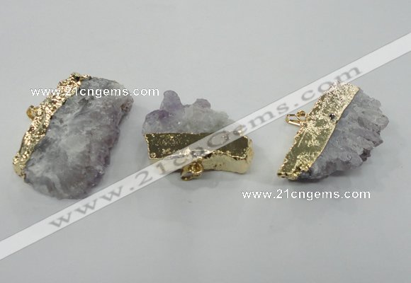 NGP1342 25*35mm - 35*50mm freeform amethyst pendants with brass setting