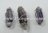 NGP1346 20*55mm - 22*60mm nuggets amethyst pendants with brass setting