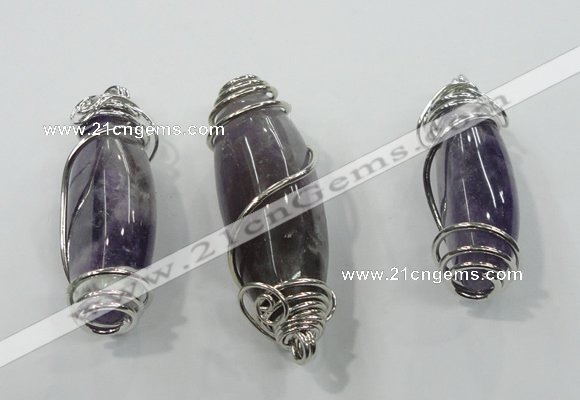 NGP1346 20*55mm - 22*60mm nuggets amethyst pendants with brass setting