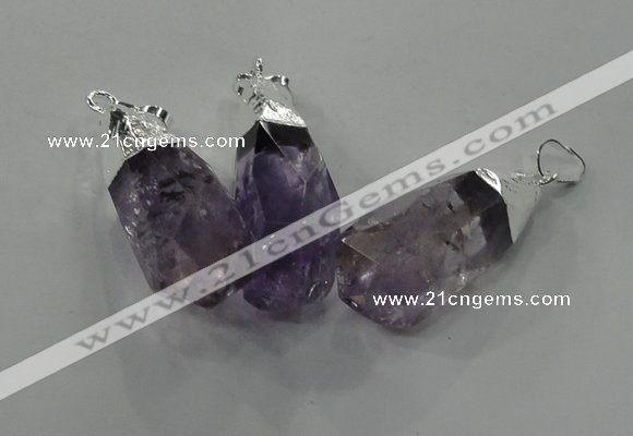 NGP1353 15*30mm - 18*40mm faceted nuggets amethyst pendants