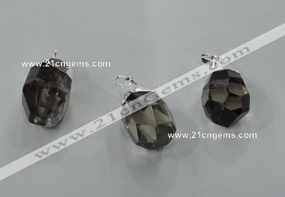 NGP1355 15*25mm - 18*30mm faceted nuggets smoky quartz pendants