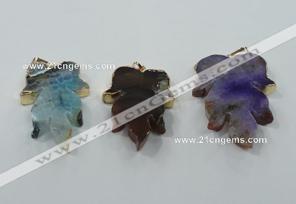 NGP1367 30*40mm - 35*45mm leaf agate pendants with brass setting