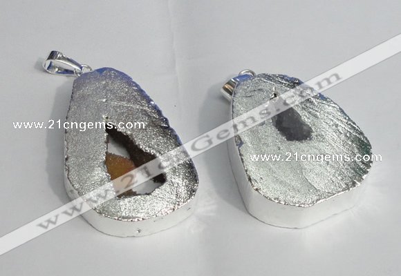 NGP1385 35*40mm - 40*50mm freeform plated druzy agate pendants