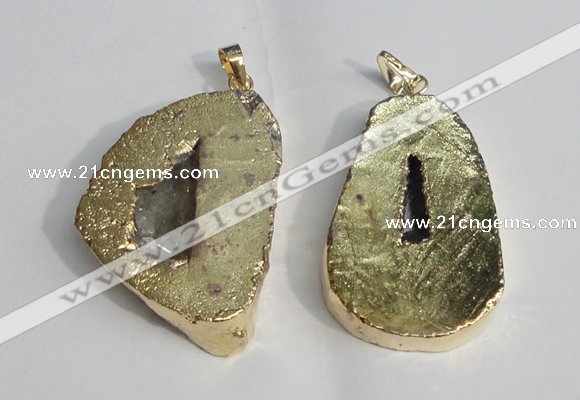 NGP1386 35*40mm - 40*50mm freeform plated druzy agate pendants