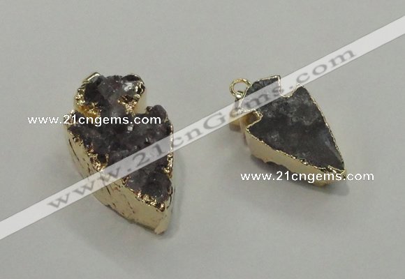 NGP1405 15*25mm - 20*35mm arrowhead druzy amethyst pendants wholesale