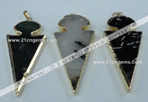 NGP1433 25*60mm - 30*65mm arrowhead agate pendants wholesale